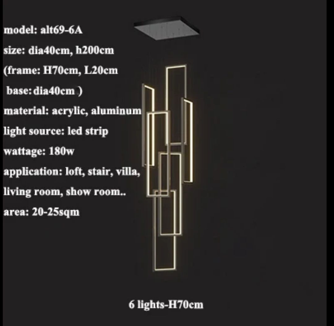 Модерно осветление за стълбище 6 LED висящи черни правоъгълника