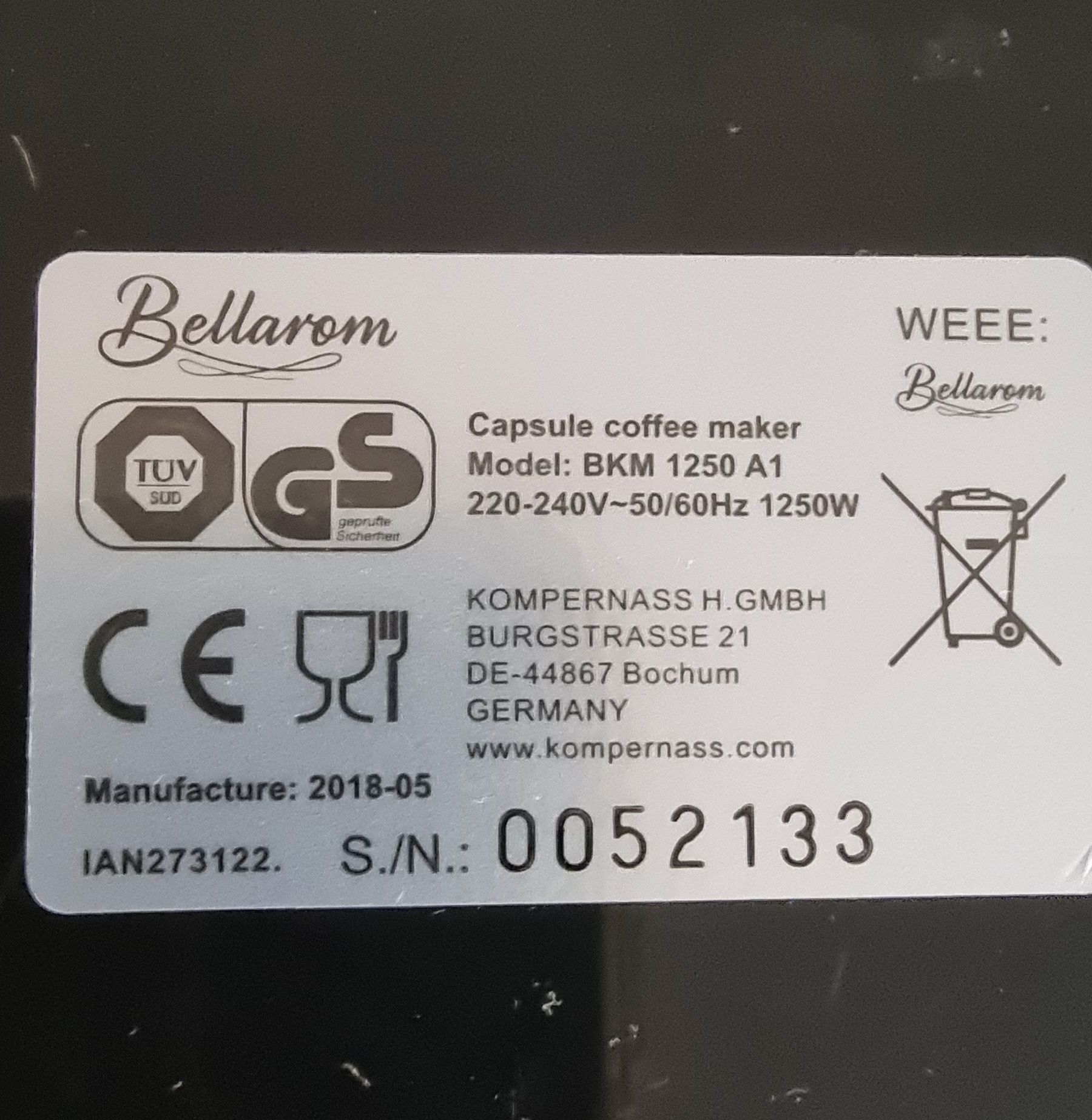 Кафемашина Bellarom 1250w за части