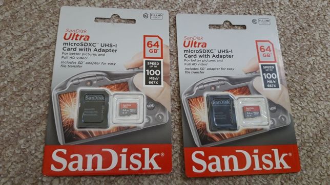 Card de memorie SanDisk Micro SD, 64 GB –sigilate , camera, gps