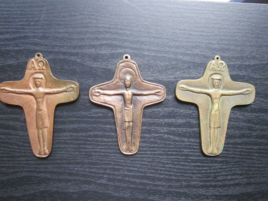 bronz masiv 3 x Alfa & Omega Crucifix Iisus de Egino Weinert Germany