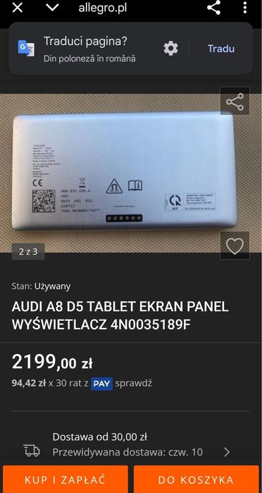 Tableta control setari Audi 2019-2024 A8/S8/A7/Q8/Q7 nouă originală