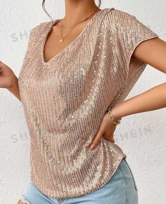 Tricou cu paiete cu decolteu în V ideal party, club mar XS