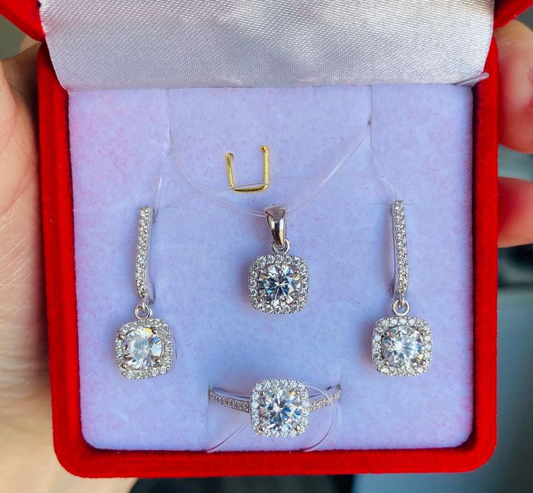 Элегантты күміс комплект (925) — жаңа, қорабы бар