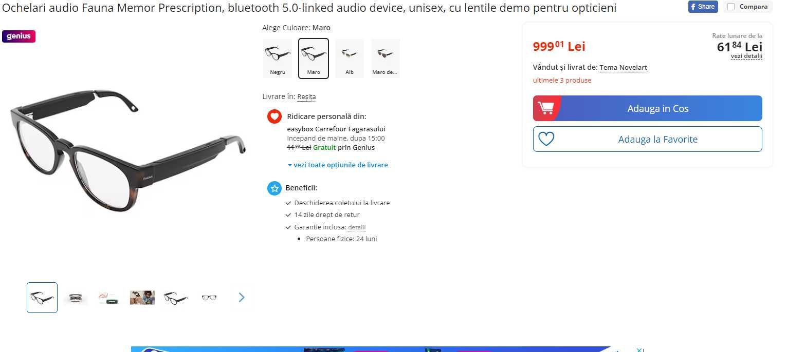 FAUNA Ochelari inteligenti cu bluetooth microfon lentile ZEISS UV.