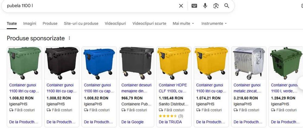 Europubela 1100 litrii, Pubela, Tomberon gunoi 1,1mc