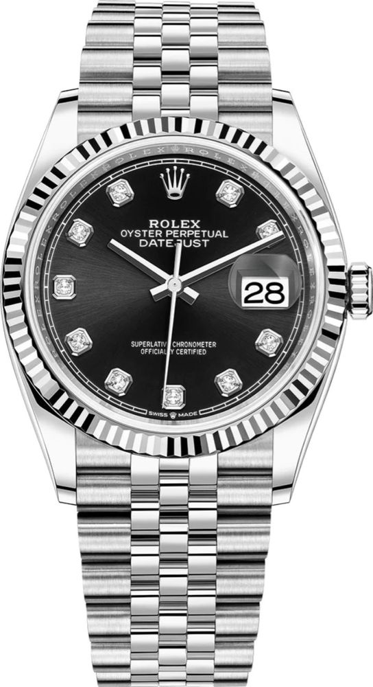 Часовник Rolex Datejust 36 Black Diamond Dial White Gold & Steel