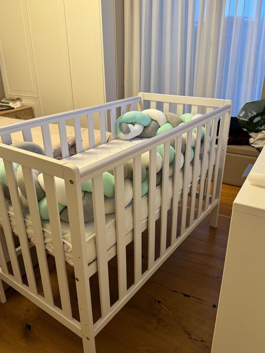 Patut copii lemn masiv si saltea 120×60 cm