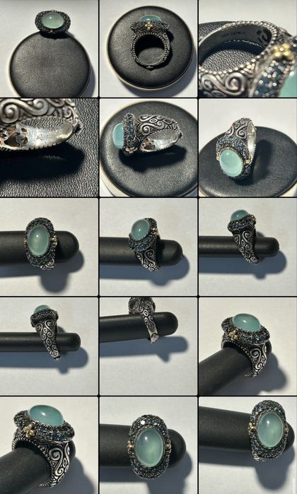 inel argint 925 + aur 18 kt Barbara Bixby colectie vintage blue topaz