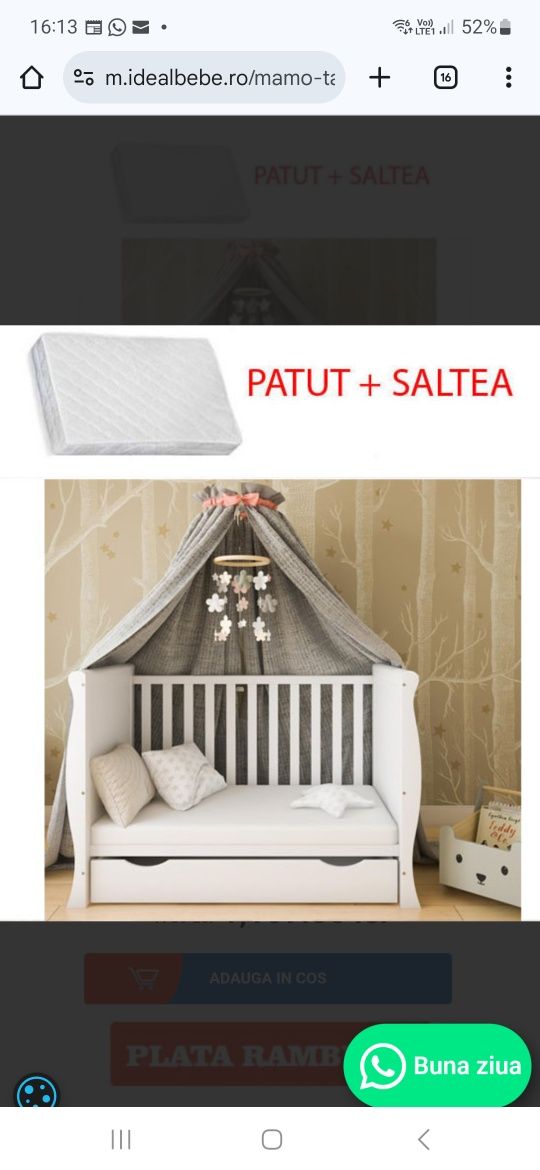 Patut de vanzare + saltea de cocos + cadou