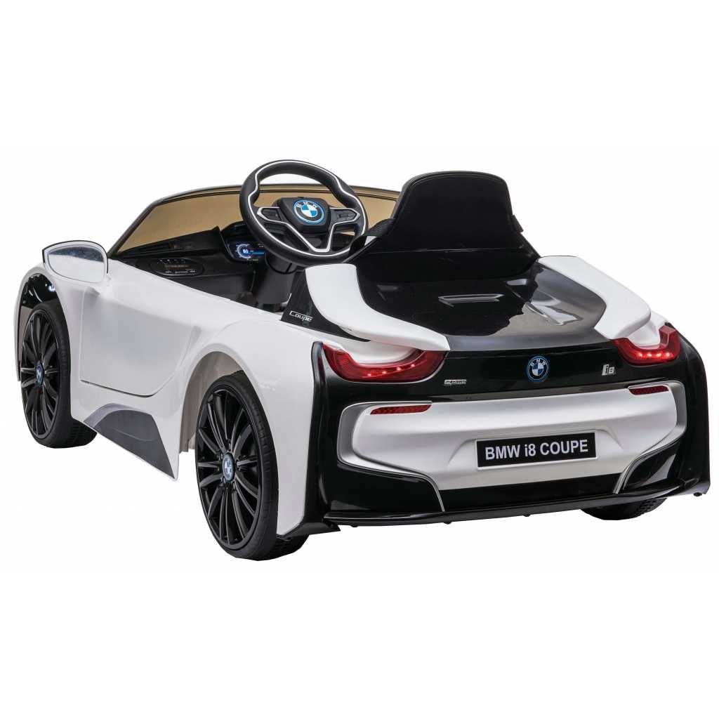 Masinuta electrica copii 1-6 ani BMW i8 cu Roti Moi, Scaun Piele Alb