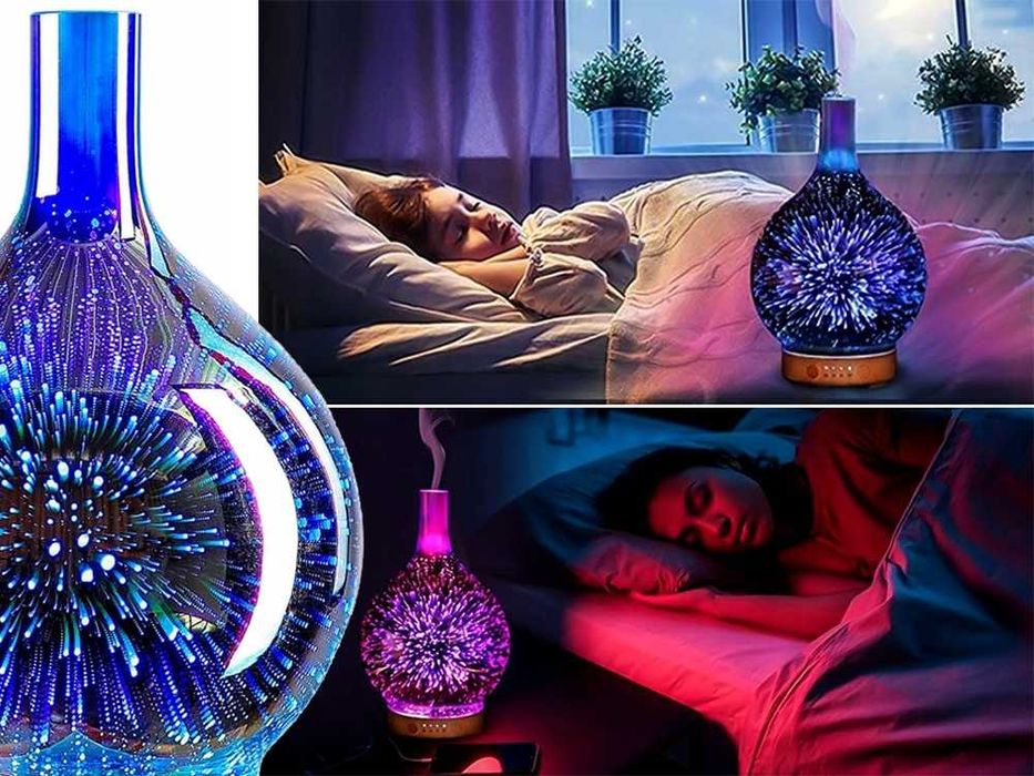 Difuzor arome 3D din sticla lampa RGB cu timer design modern 120 ml