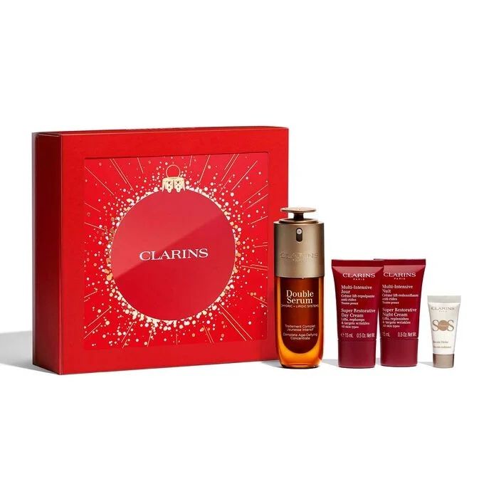 Подаръчен комплект двоен серум Clarins, възстановяващ крем и SOS крем
