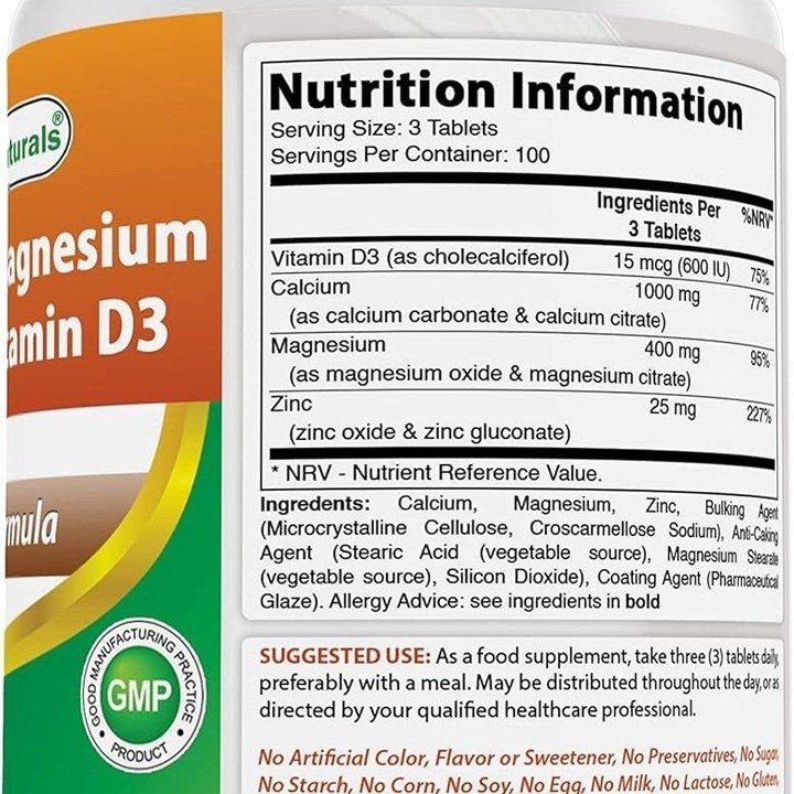 Best Naturals Calcium Magnesium Zinc D3