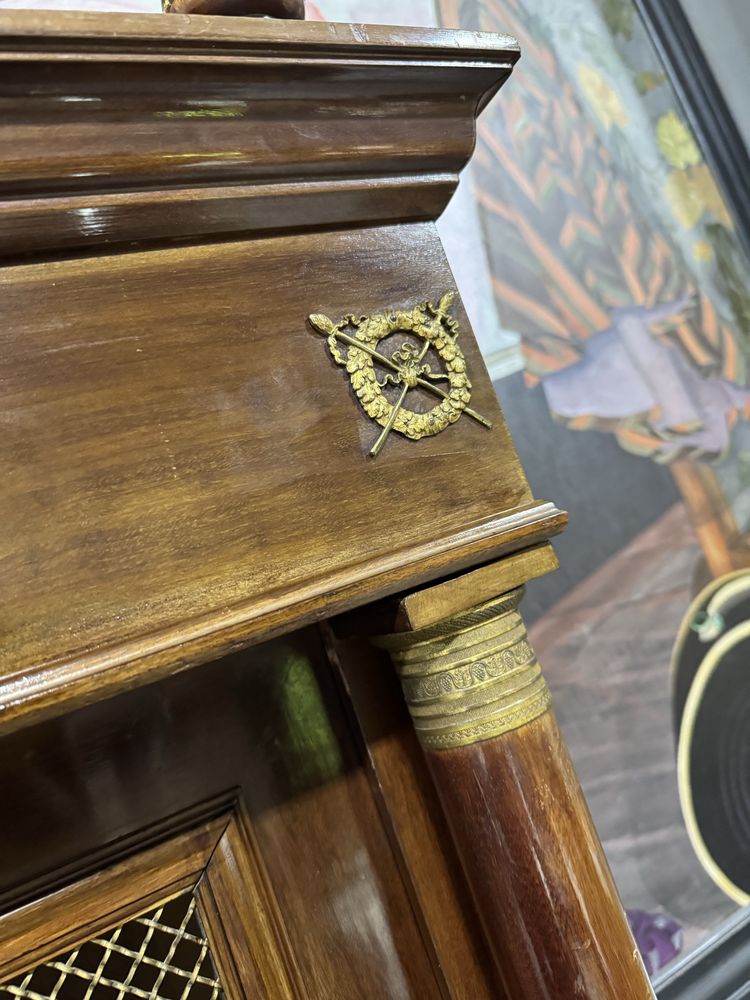 Biblioteca empire din lemn masiv cu elemente din bronz