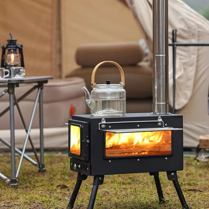 Туристическая походная печь с трубой и складными ножками