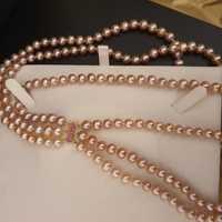 colier triplu superbe perle naturale cu inchizatoare aur 14k si rubine