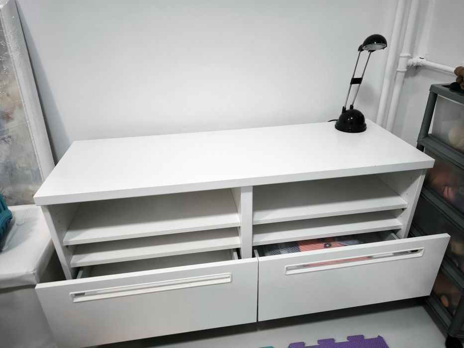 Comodă TV alba cu sertare 120x41.5x55cm
