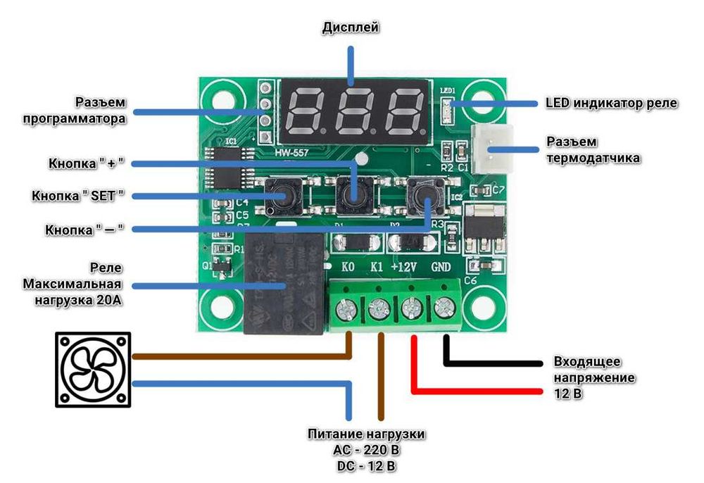 Termorele w1209, termoregulyator, issiqlikni boshqaradi