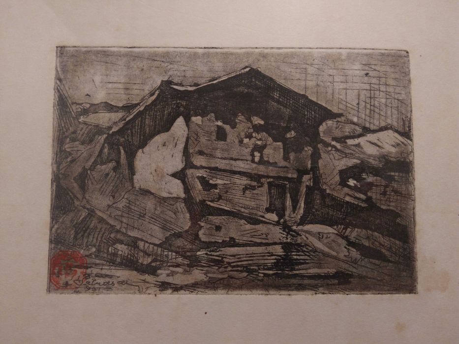 Tablou Gheorghe Petrascu |Casa la tara| Gravura veche