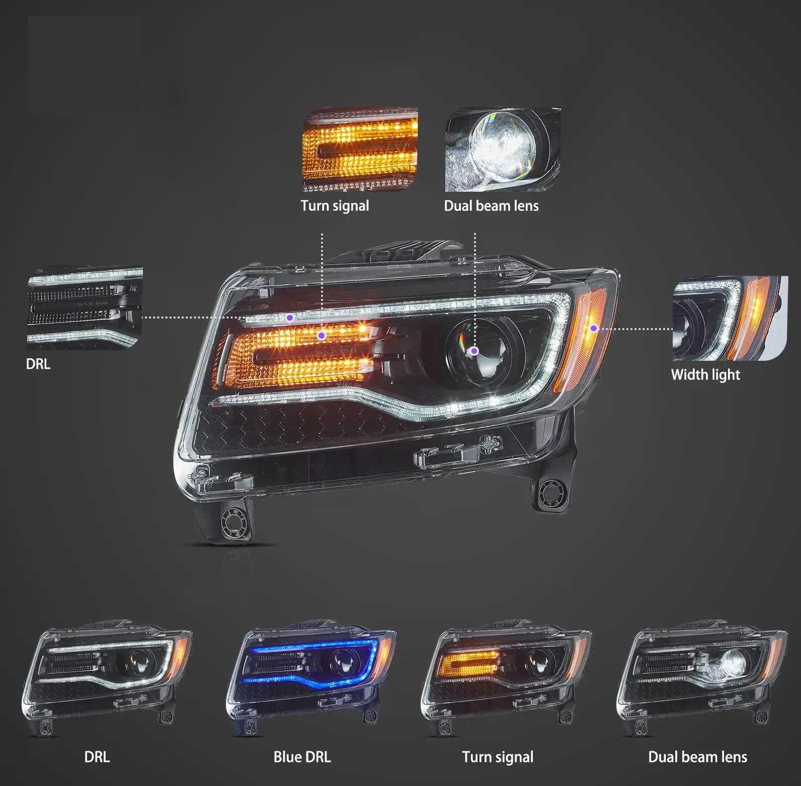Комплект LED фарове за GRAND CHEROKEE 2011 - 2013 с начална анимация