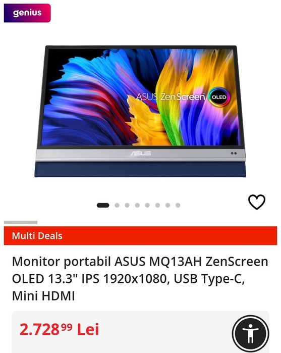 Vând monitor portabil asus zenscreen OLED, MQ13AH, full HD