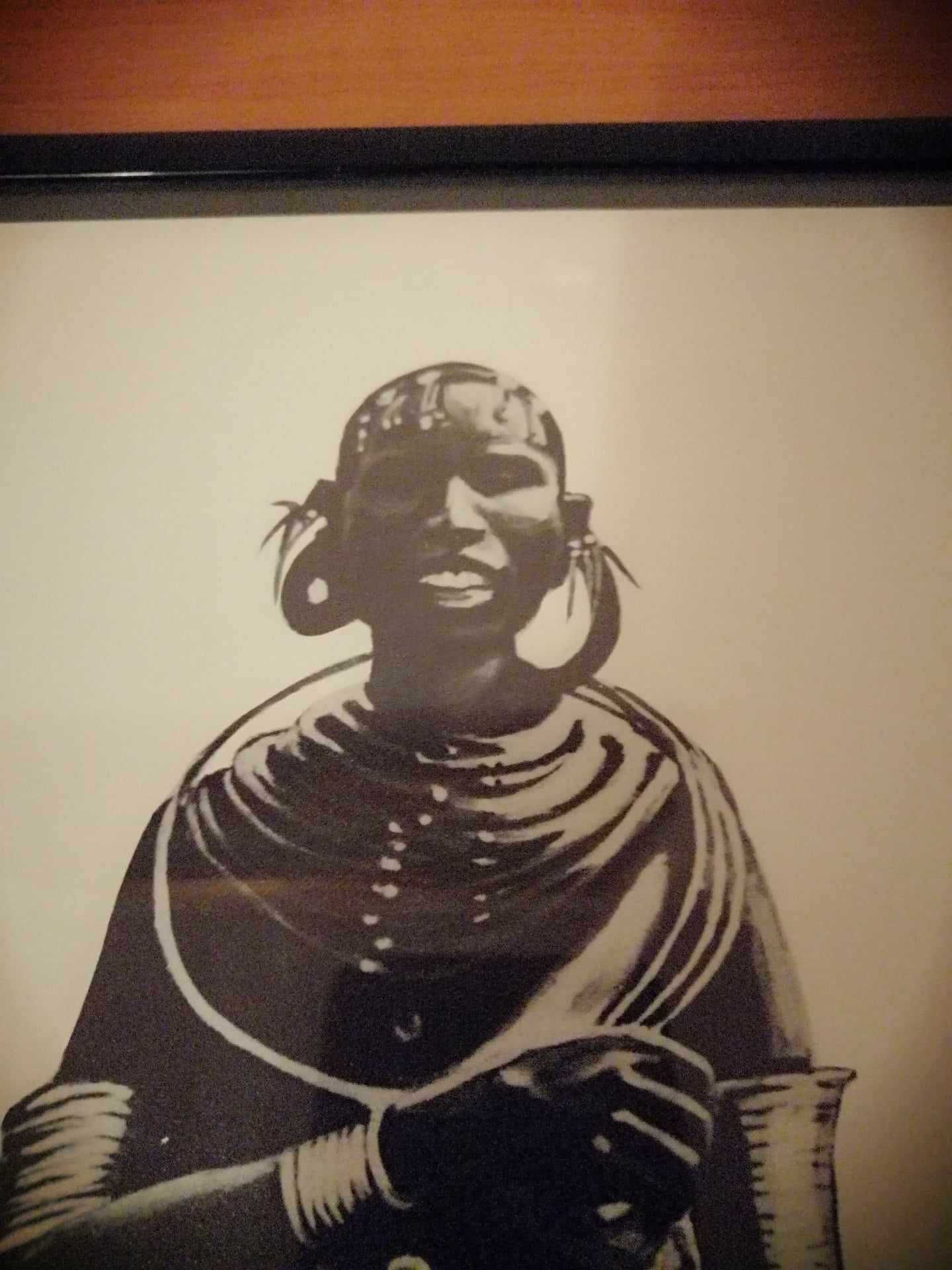 Tablou alb negru arta tribala Africa femeie indigena rama metalica