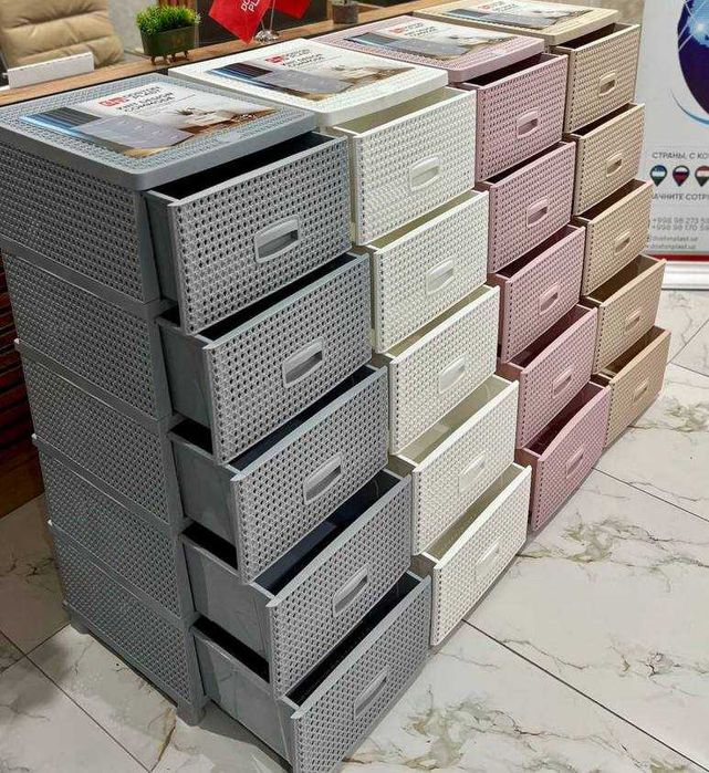 Комод пластиковый с плетёным дизайном – 3, 4 и 5 этажей