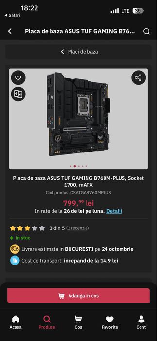 Placa de baza ASUS TUF GAMING B760M-PLUS, Socket 1700, mATX NOUA