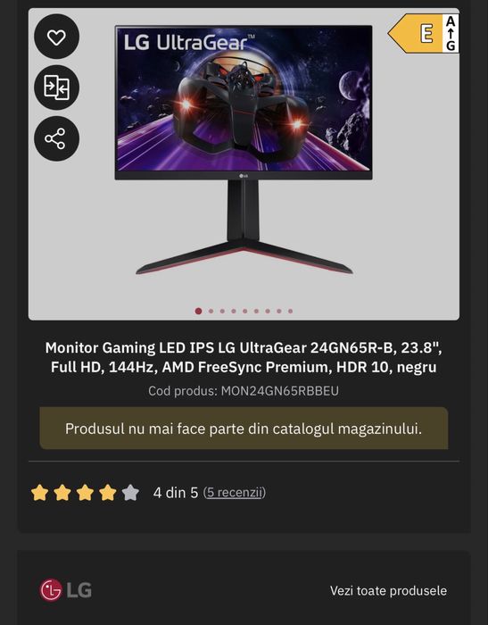 Monitor Gaming LG UltraGear, 144Hz,
