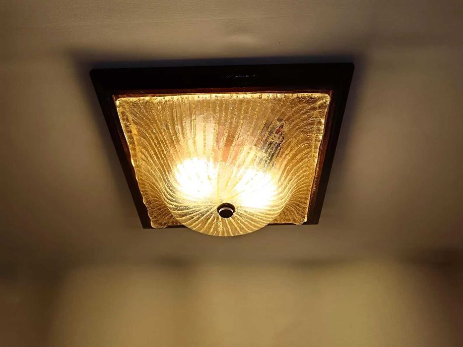 Plafoniera Art Deco, Mid Century, Barovier i Toso, lemn, vintage