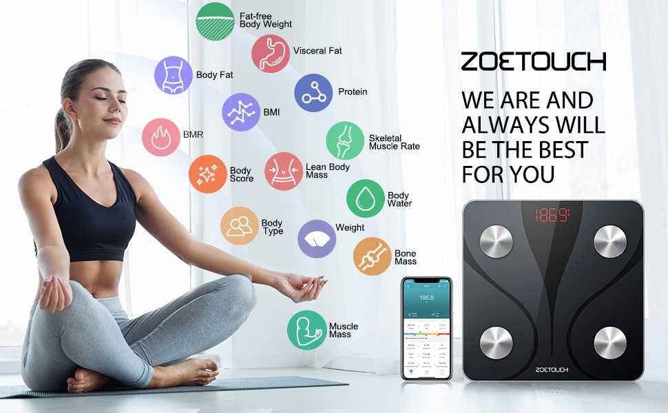 Смарт везна анализатор ZOETOUCH Bluetooth Body Fat Scale