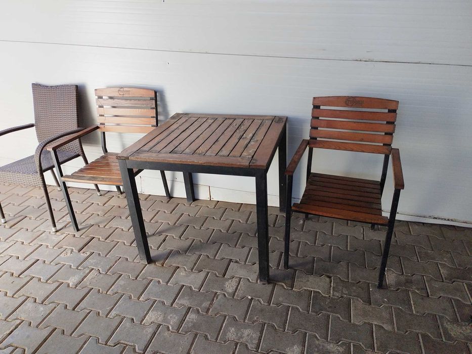 Decoratiuni terasa gradina exterior, set masa scaune lemn fier forjat