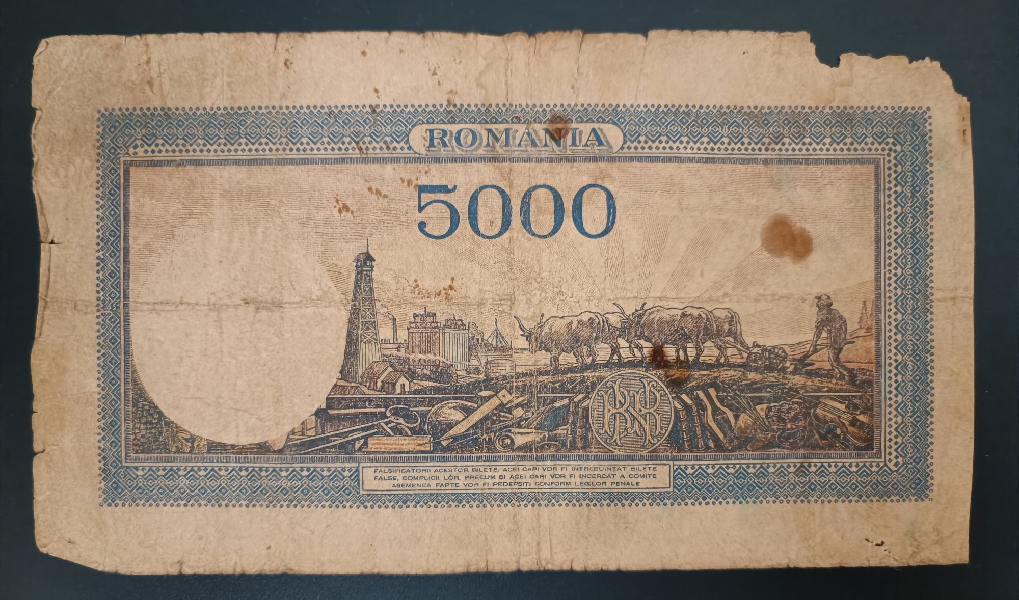 Bancnota 5000 Lei An 1944 Originală