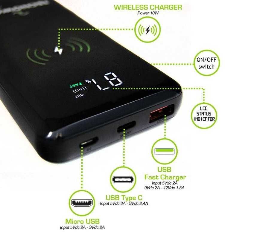 baterii externe 10000mA powerbank wireless fast charge 22,5w , afisaj