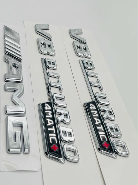 Set embleme compatibile Mercedes V8 biturbo 4matic+ AMG crom