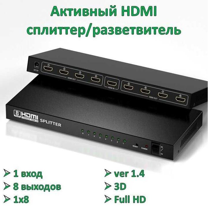 HDMI сплиттер 1х8 / 1x4 портовый разветвитель делитель