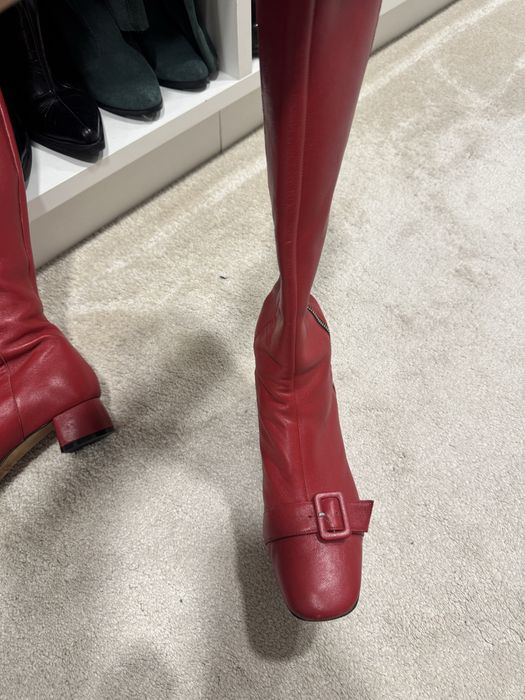 Сини ботуши естествен велур и червени италиански ботуши