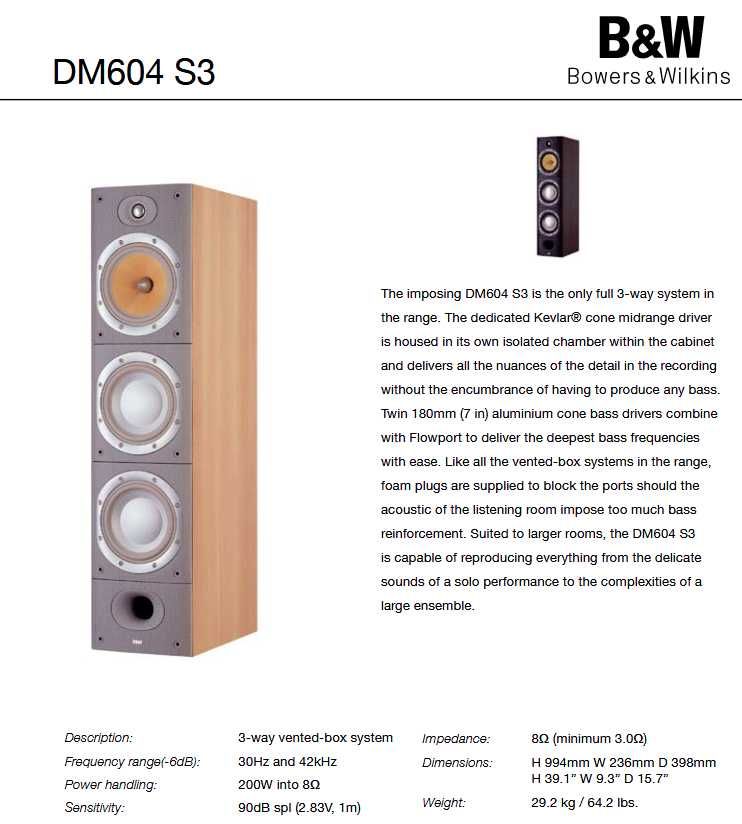 boxe High-End Bowers & Wilkins  B&W DM604 S3 *Made in England