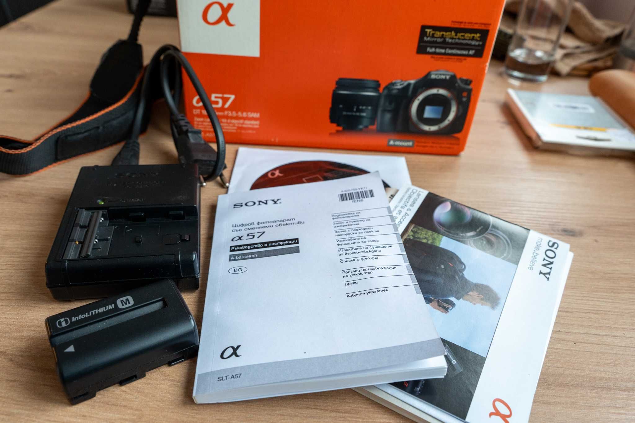 Фотоапарат Sony Alpha SLT-A57, два  обектива, карта памет,филтър PROMO