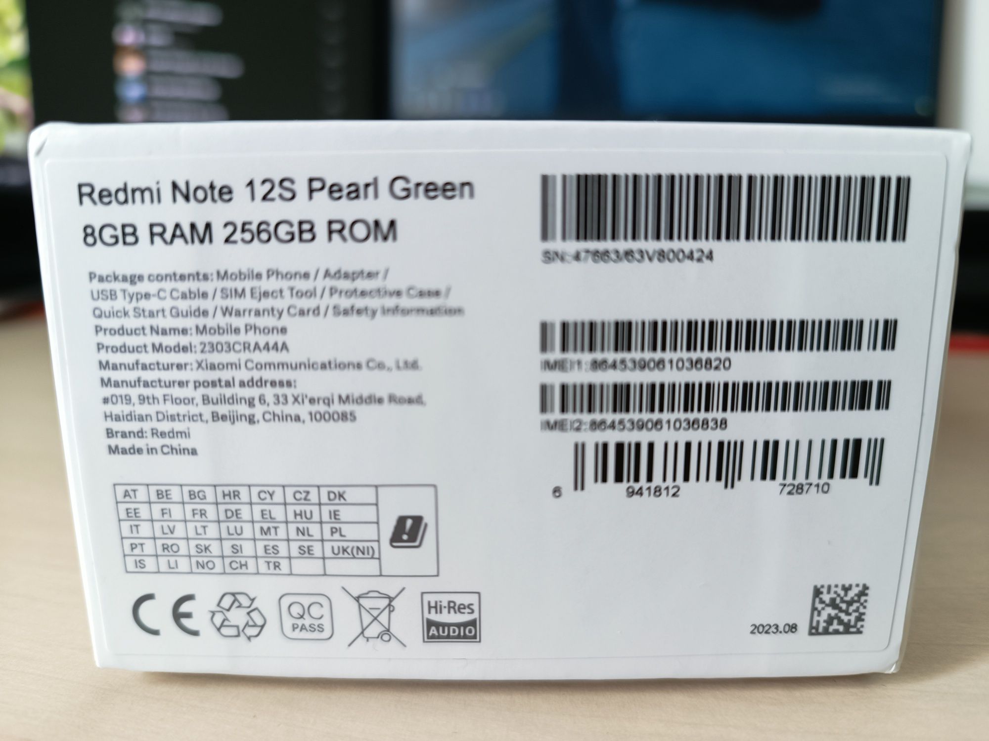 Xiaomi Redmi Note 12S Pearl Green/8 gb RAM/256 gb ROM
