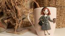 Cadou pentru sotie/iubita cana papusa coffee handmade
