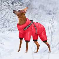 Дреха кучешка зимно ватирано модерно яке гащеризон за куче червен
