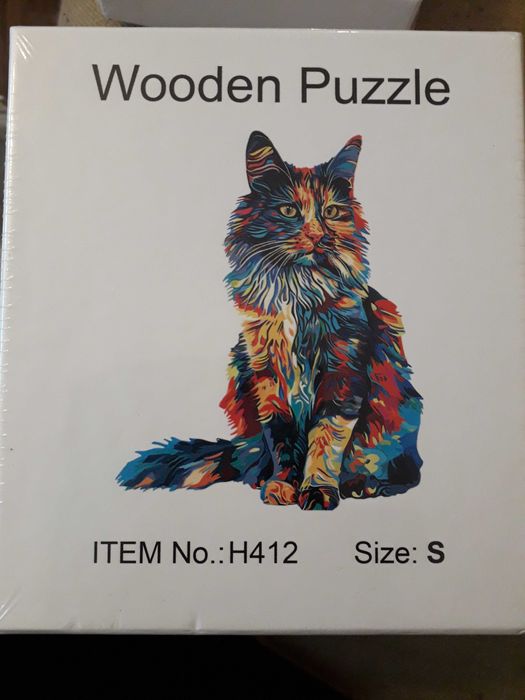 Дървен пъзел котка и кон