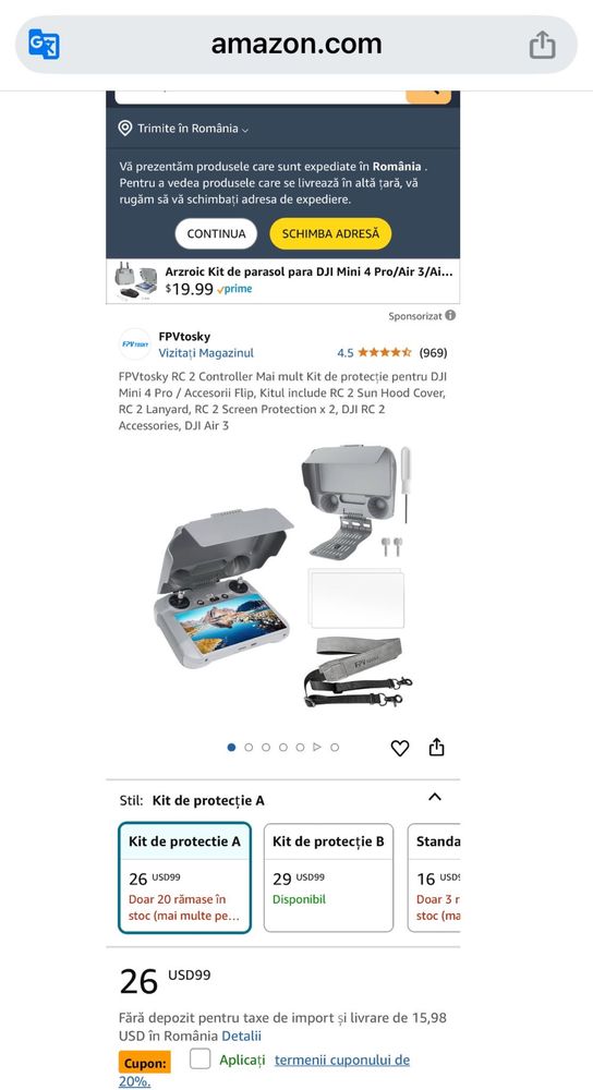 Kit protecție solara Fpv Tosky Pentru Controlerul DJI RC 2 NOU
