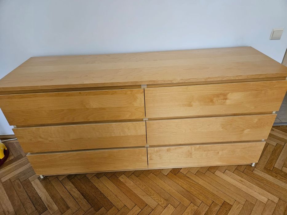 pat Ikea cu noptiere, saltea și comoda cu 6 sertare Malm