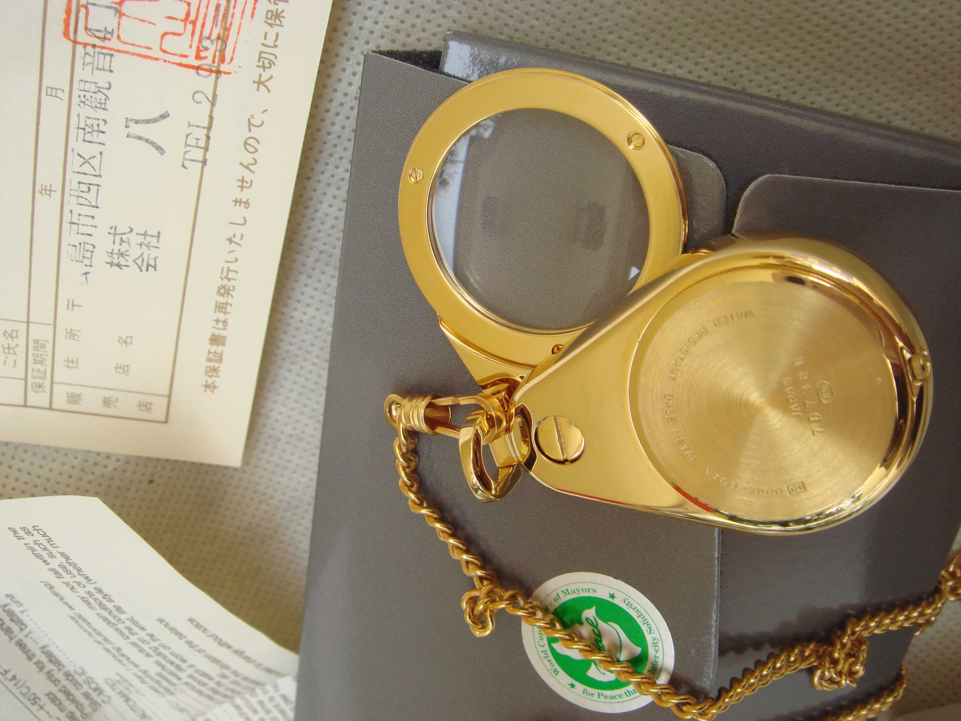 Часы Япония Оригинал Толстая Настоящая позолота на цепочке с лупой