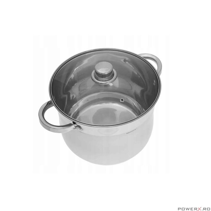 Oala din inox cu capac din sticla, 24cm,Fund termic multistrat, 8.6l
