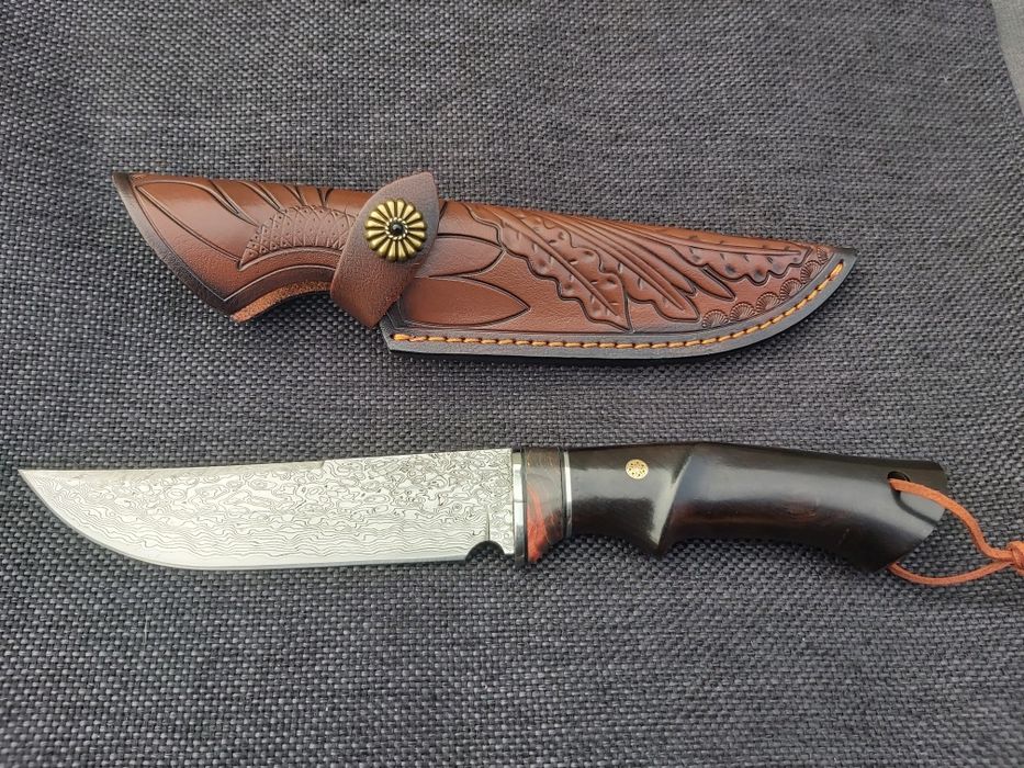 Ловен нож дамаска стомана с кожена кания LN414