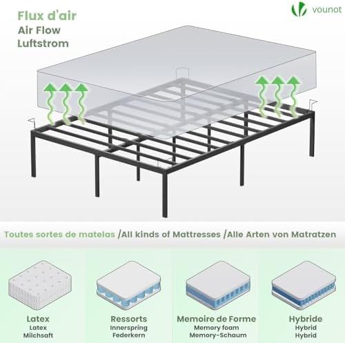Легло 160 x 200 см, здрава метална рамка за легло с ламелна основа