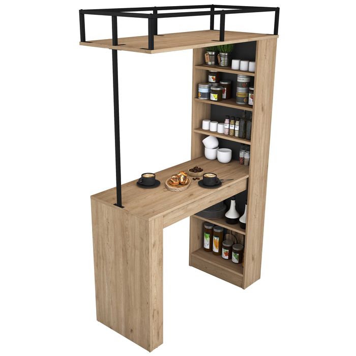 Бар маса Puzzle-home 3173, ПДЧ и метал, Цвят орех, - ПРОМО